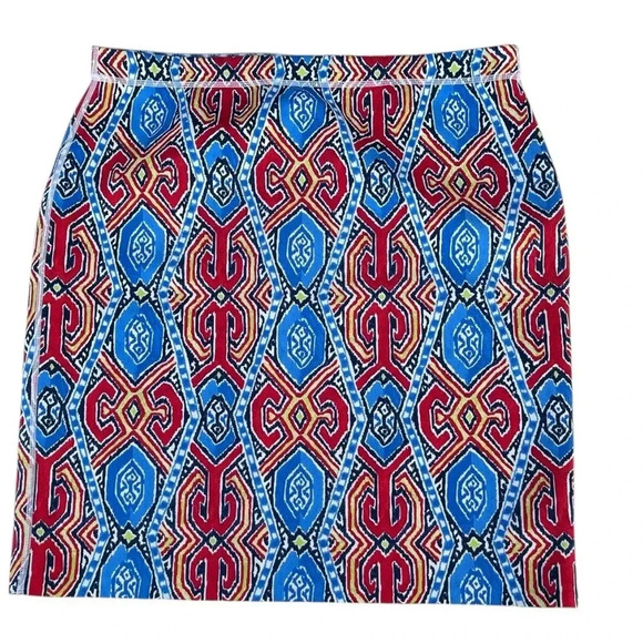 J. McLaughlin Blue Casavito Halle Reversible Pencil Scuba Stretch Skirt Knee - Picture 1 of 6